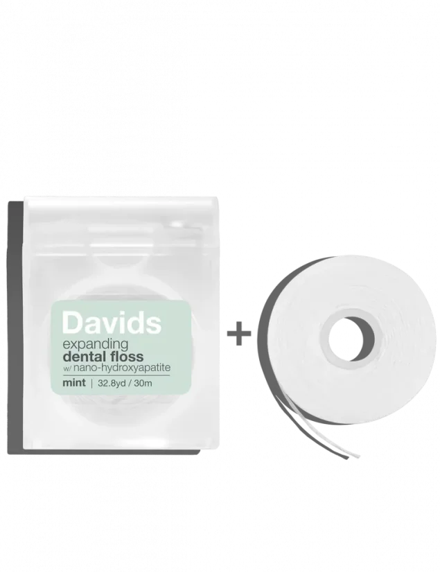 Davids expanding dental floss / refillable dispenser + refill / mint / 60m